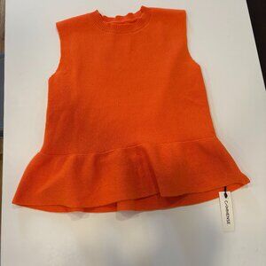 Sleeveless Ruffle Hem Sweater Vest- Orange
